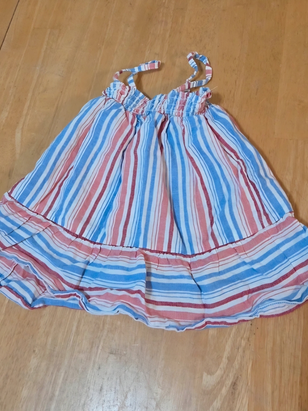 Girls' Sleeveless Striped Sundress in Blue, Red & White